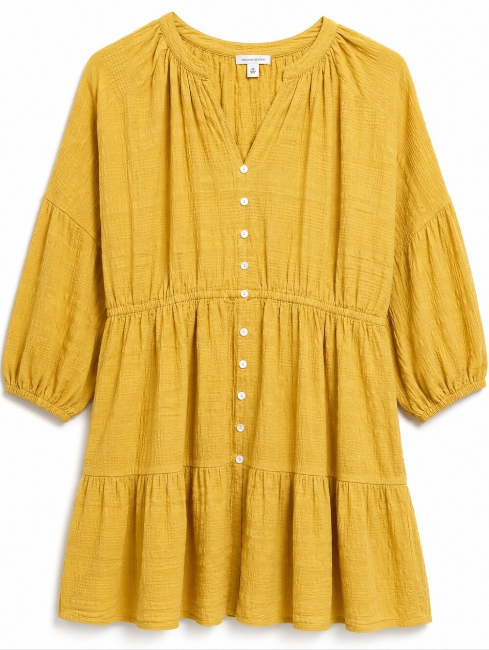 Treasure & Bond Mustard Button-Front Tiered Midi Dress, NWT